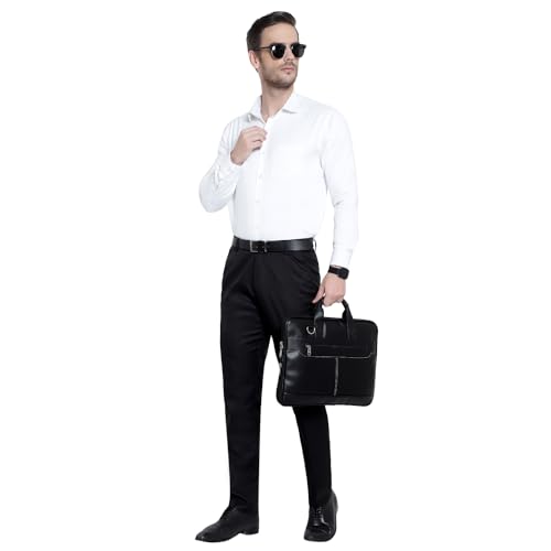 Image of The PS Men's Formal Regular Fit Cotton Blend Black, Dark Grey Combo Trouser (Pack of 2)