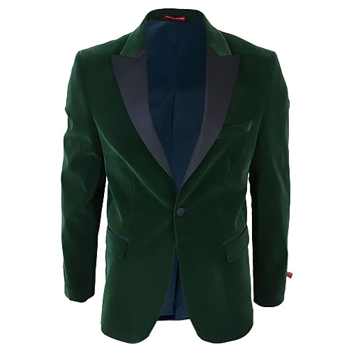 Mens Green Velvet Tuxedo Blazer Satin Peak Lapels Dinner Jacket Wedding Prom Black Tie - Green 44
