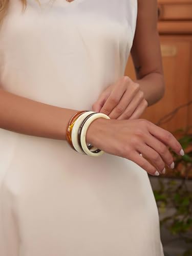 4Pcs Multicolor Acrylic Resin Bangle Bracelet Set for Women Vintage Acetate Mottled Stackable Bangles Trendy Simple Geometric Round Bracelets4