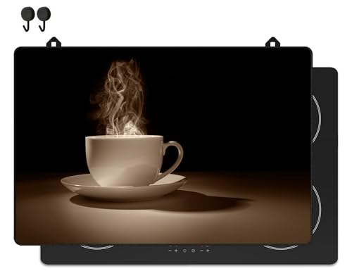 KitchyMist Protège Plaque Induction Café - 78x52 cm - Déco cuisine - Protection pour plan de travail - Cuisson protégée - Fond de hotte de cuisine