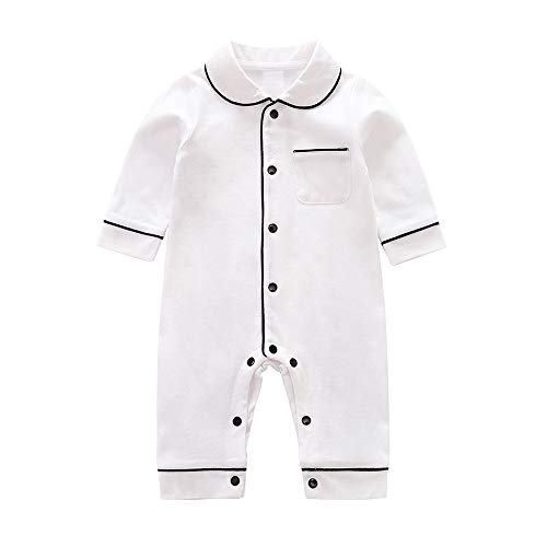 Tugao Newborn Baby Boys Girls 100% Cotton One Piece Pajamas Romper Toddler Sleepwear (6-9 Months, White)