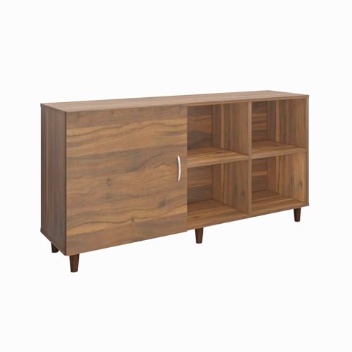 Image of VIKI Modern TV Unit for Living Room | Engineered Wood TV Cabinet with 1 Door Storage & 2 Open Shelves, Set Top Box Stand, Entertainment Unit, 140W x 74H x 40D cm | DIY | 1 Year Warranty (Walnut)