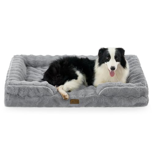 COZY KISS Letto ortopedico per cani di taglia grande, in finta pelliccia, extra large, in schiuma, con fodera impermeabile, antiscivolo, morbido, caldo, lavabile, a forma di C, XL 111,8 x 81,3 x 17,8