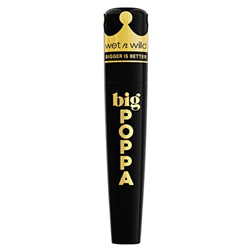 wet n wild, Mascara Big Poppa, Volume Intense, Mascara Allongeant Les Cils, Formule Enrichie en Huile De Ricin, Acides Gras Essentiels Oméga-9 et Vitamine E, Intensité Modulable, Extra Noir