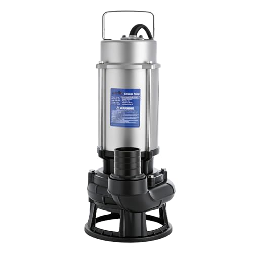 Weeflos 1.6HP 5200GPH Sewage Grinder Pump Stainless Steel Effluent Pump for Basement Sump Basin and Sewage Well Pre-wired (16M) with a 3-Point Plug