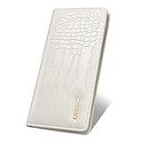 Simikol Wallet Women Bifold Faux Crocodile Leather Minimalist Slim Thin Long Wallets RFID Blocking Credit Cards Holder Purse with Back Zipper Coin Pocket for Women and Men,Beige