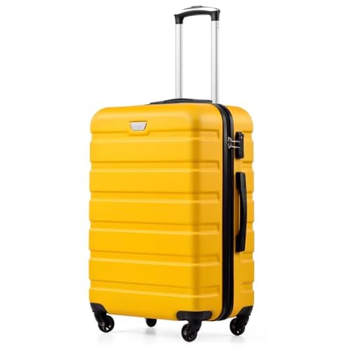 COOLIFE 24 Inch Medium Suitcase for Holiday Travel, Cruises and Studying Abroad, ABS+PC, Lightweight Durable Luggage with 360° Spinner Wheels, YKK Zipper, Telescopic Handle, TSA Lock, Lemon