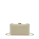 MODELISA - Bolso de Mano Clutch de Boda Rectangular con Cadena Elegante para Fiestas Mujer (Beige)