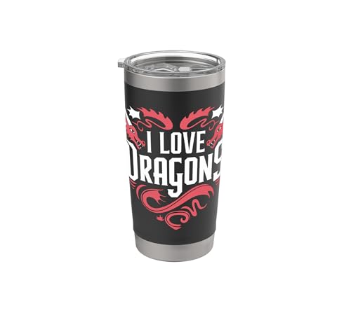 I Love Dragons Corazón Gemelos Dragones Rojos Vaso térmico de acero inoxidable de doble pared