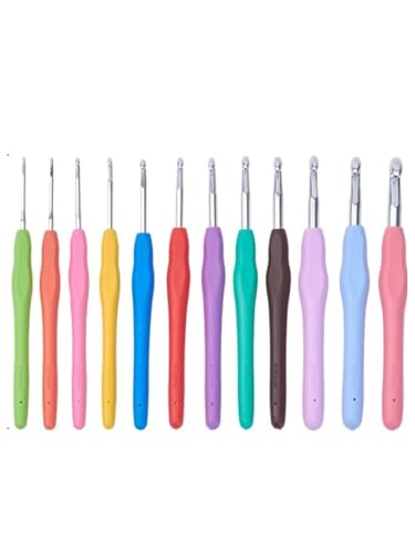 Conjunto de Agulhas de Crochê 12 Peças Coloridas Cabo emborrachado 2mm a 8mm 14cm