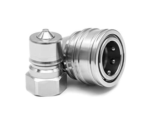 Image of 3 /8 inch NPT Thread Hydraulic Quick Connect Coupler Set | ISO 7241-B Poppet Valve | Stainless Steel Coupling with Dust Caps | Heavy-Duty Skid Steer, Tractor, Industrial Equipment | Model TL207