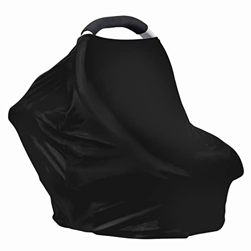 Image of Solid Color Car Seat Nursing Breastfeeding Cover, Multi Use Cover Cozy Carseat Canopy Cover, Infant Babies Stroller Cover,Ultra Soft Stretchy Nurse Gifts - Black Breastfeeding Cover