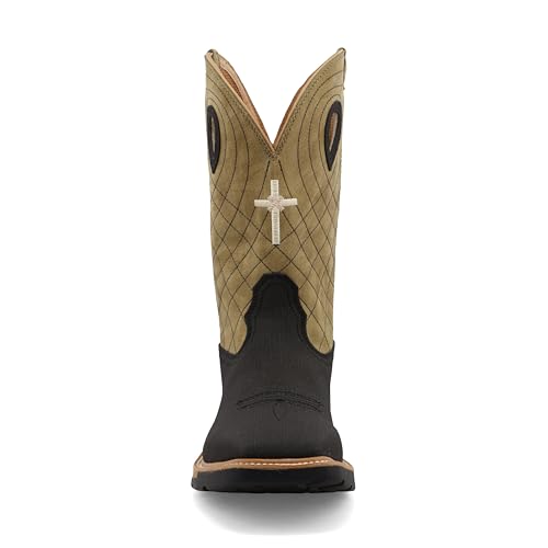 Image of Twisted X Men's 12 inch Western Work Boot, Square Toe with CellStretch, Charcoal & Kiwi, 10.5 EE