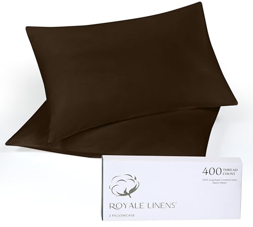 Image of Royale Linens 400 Thread Count 100% American Grown Cotton Standard Pillowcase Set - Luxury Sateen Standard Pillow case - 20 inchx26 inch Inch - Soft & Smooth Set of 2 Brown Pillowcases - (Std, Egyptian Camel)