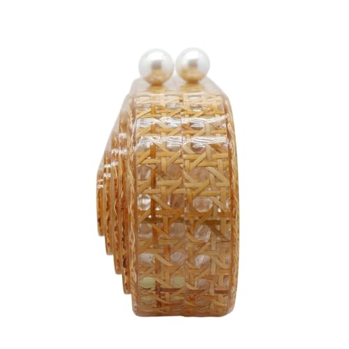 Image of Women Acrylic Rattan Clutch Purse Rattan Woven Evening Bag Wedding Party Purse Summer Beach Wicker Shoulder Handbag
