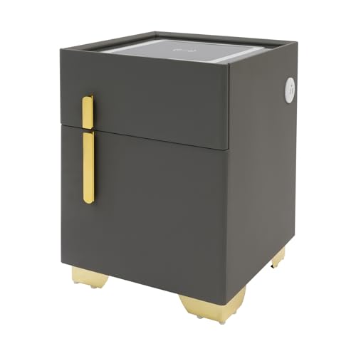 Table d'appoint avec coffre-fort et haut-parleur Bluetooth, table de chevet intelligente avec USB,...