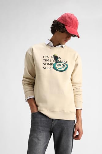 Image of SNITCH Men's Graphic Print Crew Neck Full Sleeve Drop Shoulder Pullover Sweatshirt | Cotton Blend Soft Fabric Stylish Winter & Casual Wear Top