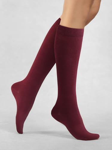 Image of COTTON DAY Women's Soft Combed Cotton Knee High Long Calf Dress Socks Seamless Toe Black White Gray Navy Blue Brown 3 Pack
