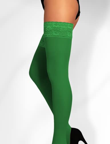 Image of Mila Marutti Light Green Opaque Thigh High Stockings | Solid Color Thigh Highs Garter Belt | Made in EU - Light Green, Large