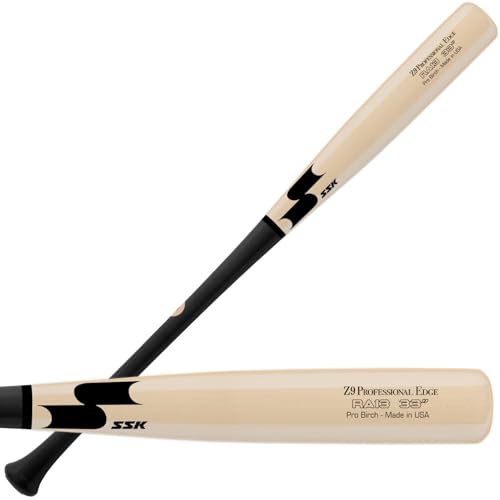 SSK Z9 Professional Edge Pro Wood Baseball Bat – Maple & Birch Wood – Made in USA - Power Balanced - Slightly End-Loaded - End-Loaded (RA13 Birch-BLK/CLR/BLK, 33.5 INCH)