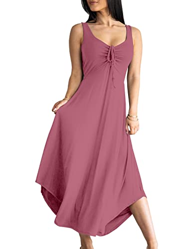 Image of Langwyqu Womens 2026 Summer Sleeveless Tank Dress Empire Waist Asymmetrical Flowy Casual Maxi Dresses