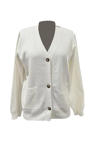 Vakkest Women's Cropped Cardigan Sweater Trendy Knitted Long Sleeve V Neck Tops Button Down Coat Outwear with Pocket4