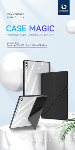 Image of INICIO Hybrid Smart Folio Case for Samsung Galaxy Tab S10 Ultra / S9 Ultra / S8 Ultra 14.6 inch, Detachable Front Cover, Trifold Multi Angle Stand, S Pen Holder, Auto Wake /Sleep, PU+PC+TPU, Black