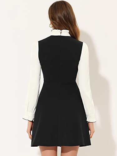 Allegra K Tie Neck Dresses for Women's 1960s Vintage Long Sleeve Contrast Color Dress3