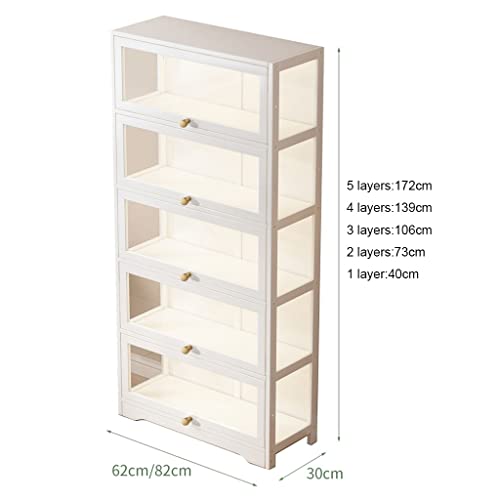 Guinjo Bookcase With Acrylic Flip Doors, 1-5 Tier Free Standing Book Shelf, Vertical Filing Cabinet For Bedroom, Living Room, Home Office, Washroom (Color : White, Size : 82 * 30 * 172Cm) #TOP2