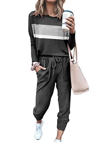 Bofell Womens Fall Fashion 2024 Two Piece Outfits Comfy Lounge Sets Color Block M - image 1