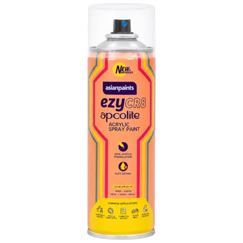 Image of Asian Paints ezyCR8 Apcolite Spray Paint with Acrylic Quick Drying Clear Matte Finish Multi-Purpose Multi-Surface DIY Aerosol Can for Car Bike Home Metal Wood Furniture Walls and Art Craft (1Pc,400ml)