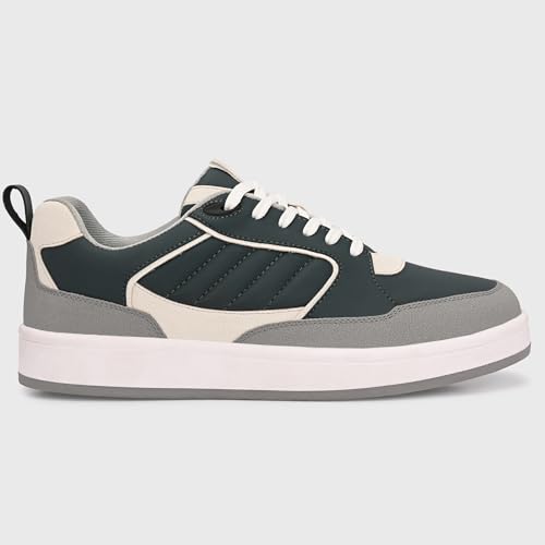 Image of Cruiser Men's Color Block Sneakers| Black Gray with Cream Piping Low-Top Quilted Design Lace-Up White Platform Casual Shoes| Trendy & Stylish Modern Sneakers | Durable TPR Sole Casual Footwear (2655)