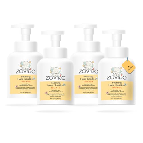 Zoviro Foaming Hand Sanitizer 9.5oz Pump Bottle Alcohol-Free Citrus Fresh Scent Moisturizing with Aloe Non-sticky No Rinse (PACK OF 4)