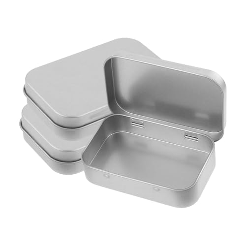 Junohawk 3PCS Rectangular Hinged Tins Silver Metal Portable Storage Boxes Durable Mini Containers for DIY Home Organization Gift Cards Anf Small Items