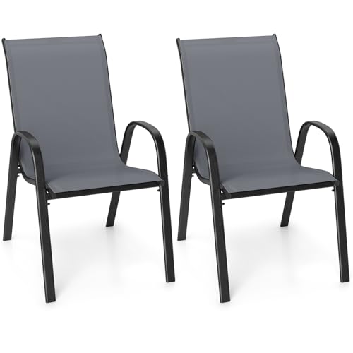 Tangkula Stackable Patio Dining Chairs, Grey (Set of 2)