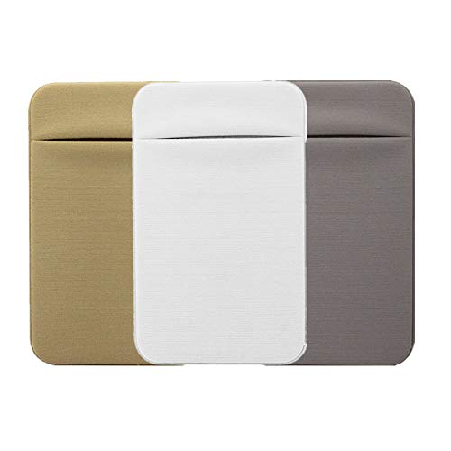 Kbinter Slim Credit Card Holder for Back of Cell Phone, Stretchy Ultra Lycra 3M Self Adhesive Phone Pocket Stick On Wallet for ID Credit Card Pocket for iPhone Android Galaxy (Gold+White+Gray)