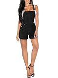 Hybrid & Company Women Denim Shorts Rompers Sleeveless Adjustable Strap Overalls Cross Back Jumpsuit SHV156998 BLACK L