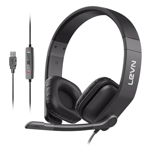 LEVN Headset with Mic, USB Headset with Microphone for PC, Headset with Microphone for Pc with Noise Canceling Microphone for Laptop, USB Headset for Work from Home/Call Center/Open Office