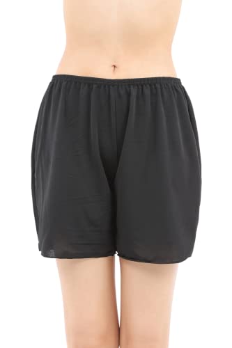 [Liapom] ペチパンツ ペティキュロ 無地 ペチコート インナーパンツ タップパンツ 透けない 透け防止 レディース (3分丈ブラック, L-LL)