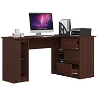 BDW Scrivania ad angolo a sinistra, 3 cassetti e 4 ripiani, ampio spazio da distribuire, per camerette, uffici e studi, scrivania per computer, scrivania per ufficio, 155x77x94, rovere Sonoma/bianco
