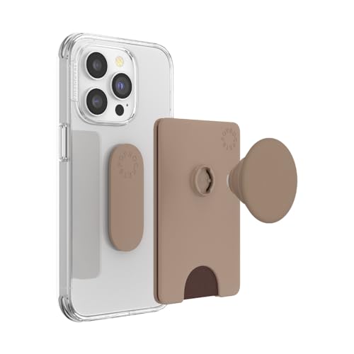 Image of PopSockets Adhesive Phone Wallet and Card Holder with Grip, Neutral - Latte