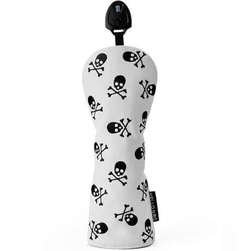 Gbourly Golf Club White Skull and Crossbones Skeleton Hybrid Head Cover PU Leather Headcover