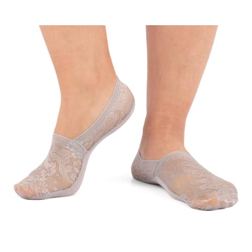 Flammi Women's Lace No Show Liner Socks Non Slip Cotton Bottom 6 Pairs (2Beige,Black,Grey) #TOP1