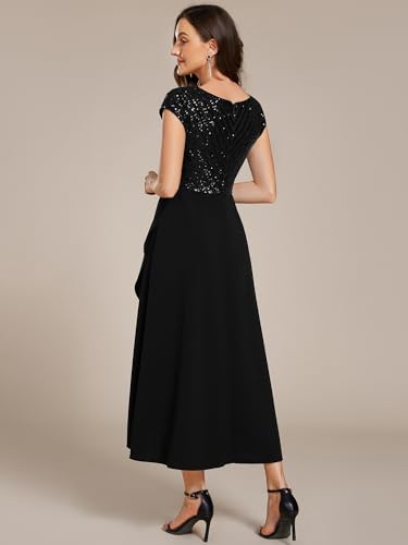 Ever-Pretty Women's Elegant V Neck Sequin Short Sleeve Hi-Lo Tea Length Evening Gowns 023252