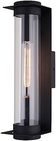 VAXCEL Brighton Park 18 in. H 1-Light Textured Black Contemporary Outdoor Wall Sconce Made of Durable Metal, Clear Glass Shade, LED Compatible, Use for Exterior Porch Patio Front Door or Garage