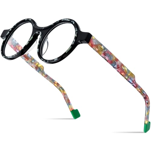 Image of HEPIDEM Multicolor Acetate Glasses Frame Women,Oversize Round Optical Eyeglasses 9345