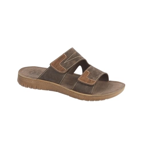 Urban Jacks Men's Comfort Slide Sandals, Faux Leather, Hook and Loop Closure, Summer Casual Mules (Brown/Tan, UK Footwear Size System, Adult, Men, Numeric, Medium, 10)