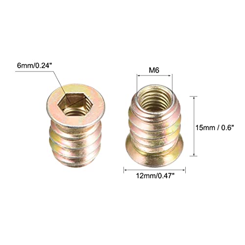 sourcing map 20 Stück Holzmöbel M6x15mm Gewindeeinsatzmuttern Schnittstelle Innensechskantantrieb
