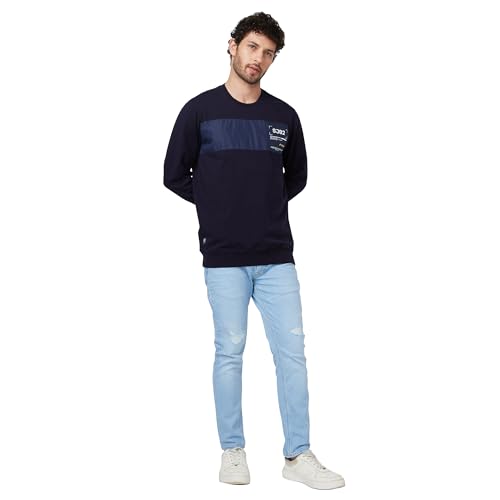 Image of Spykar Blended Hooded Full Sleeve Sweatshirt for Men