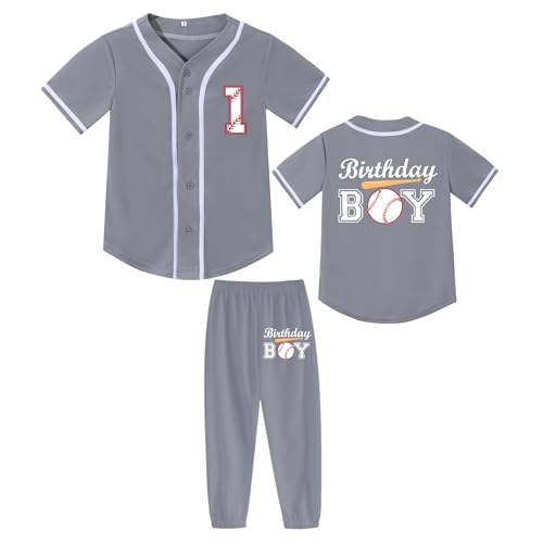 Image of Kids Baseball Jersey Birthday Boy Shirt and Striped Pants 2 Piece Birthday Outfit Summer Clothes 1-6 Years Old